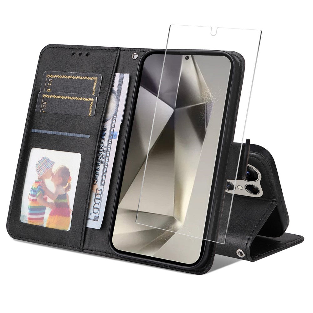 EIDERWOOD Samsung Galaxy S25 Ultra 2-i-1 Kunstlæder Flip Cover m. Skærmbeskyttelsesglas - Sort