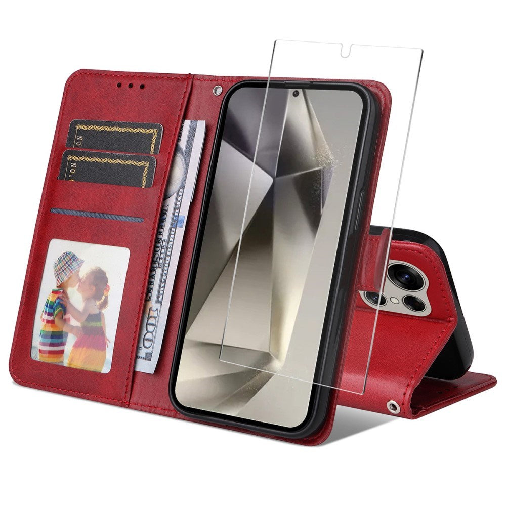 EIDERWOOD Samsung Galaxy S25 Ultra 2-i-1 Kunstlæder Flip Cover m. Skærmbeskyttelsesglas - Rød