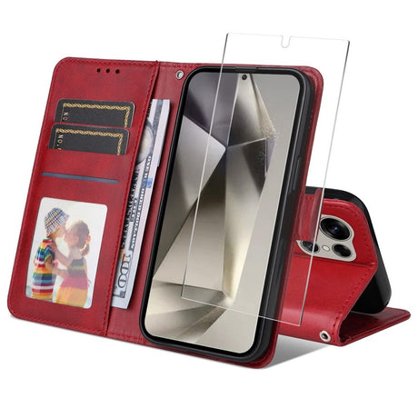 EIDERWOOD Samsung Galaxy S25 Ultra 2-i-1 Kunstlæder Flip Cover m. Skærmbeskyttelsesglas - Rød