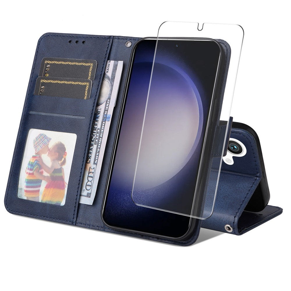 EIDERWOOD Samsung Galaxy S25 / S24 2-i-1 Kunstlæder Flip Cover m. Skærmbeskyttelsesglas - Blå
