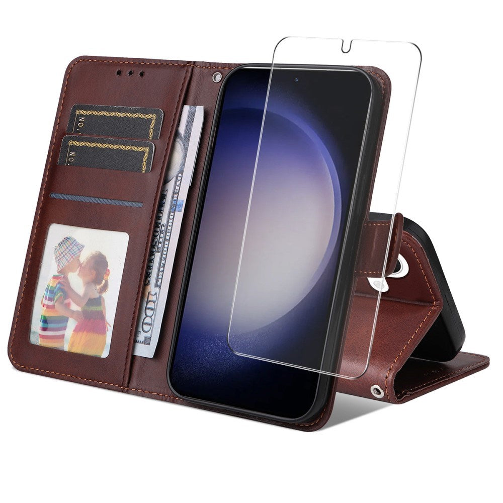 EIDERWOOD Samsung Galaxy S25 / S24 2-i-1 Kunstlæder Flip Cover m. Skærmbeskyttelsesglas - Brun