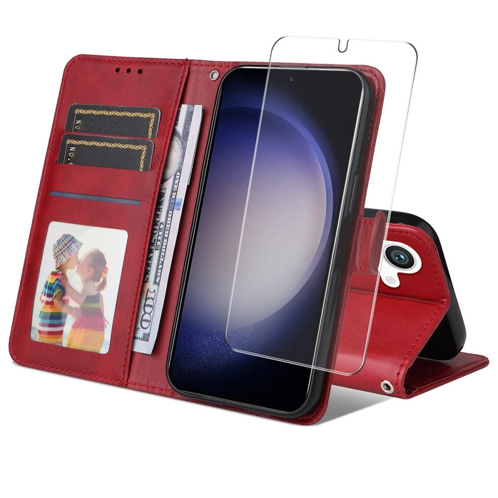 EIDERWOOD Samsung Galaxy S25+ (Plus) / 24+ (Plus) 2-i-1 Kunstlæder Flip Cover m. Skærmbeskyttelsesglas - Rød