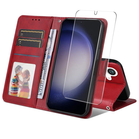 EIDERWOOD Samsung Galaxy S25+ (Plus) / 24+ (Plus) 2-i-1 Kunstlæder Flip Cover m. Skærmbeskyttelsesglas - Rød
