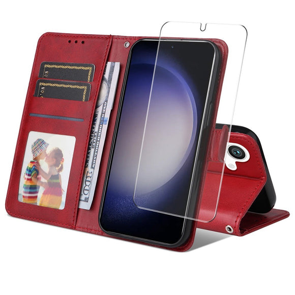 EIDERWOOD Samsung Galaxy S25+ (Plus) / 24+ (Plus) 2-i-1 Kunstlæder Flip Cover m. Skærmbeskyttelsesglas - Rød
