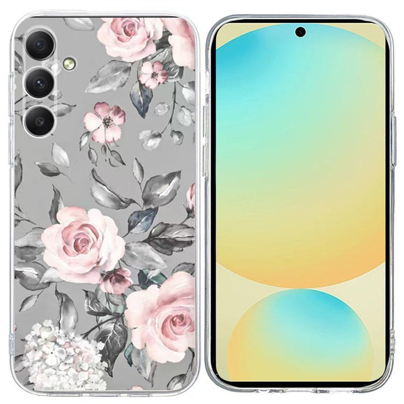 EIDERWOOD Samsung Galaxy S25 FE Fleksibel Plast Cover m. Motiv - Grå / Lyserøde Roser