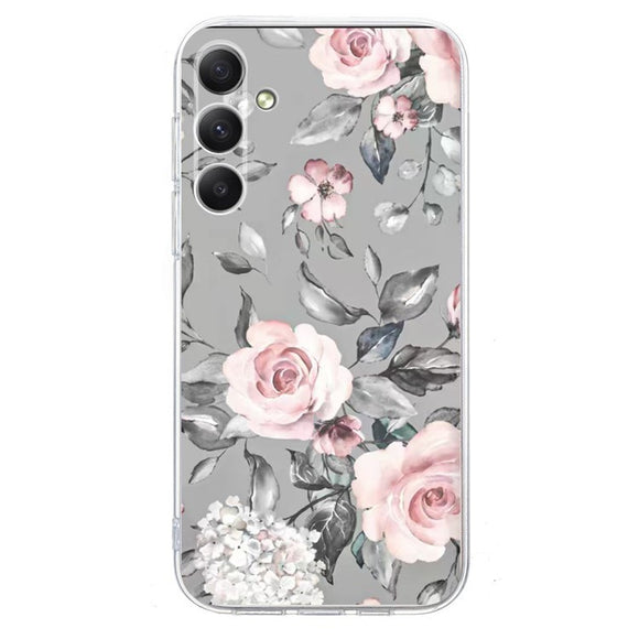EIDERWOOD Samsung Galaxy S25 FE Fleksibel Plast Cover m. Motiv - Grå / Lyserøde Roser