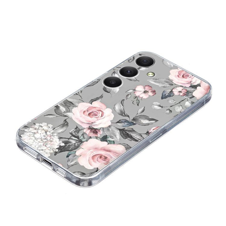 EIDERWOOD Samsung Galaxy S25 FE Fleksibel Plast Cover m. Motiv - Grå / Lyserøde Roser