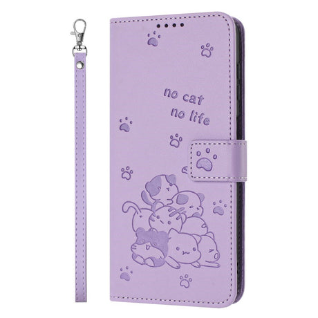 EIDERWOOD iPhone 17e / 16e Kunstlæder Flip Cover m. Kattemønster - Lilla