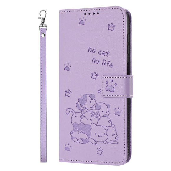 EIDERWOOD iPhone 17e / 16e Kunstlæder Flip Cover m. Kattemønster - Lilla