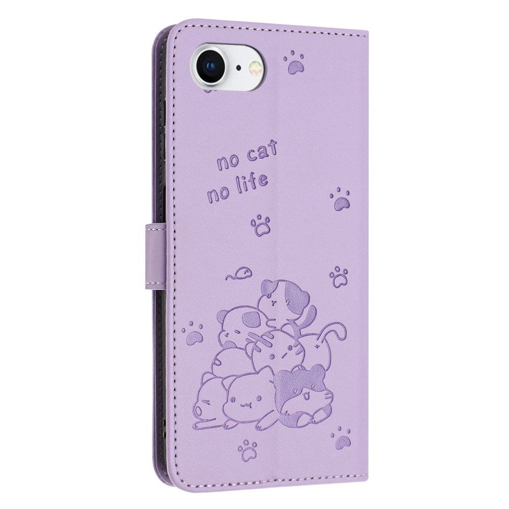 EIDERWOOD iPhone 17e / 16e Kunstlæder Flip Cover m. Kattemønster - Lilla