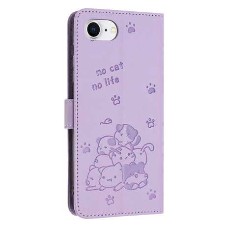 EIDERWOOD iPhone 17e / 16e Kunstlæder Flip Cover m. Kattemønster - Lilla