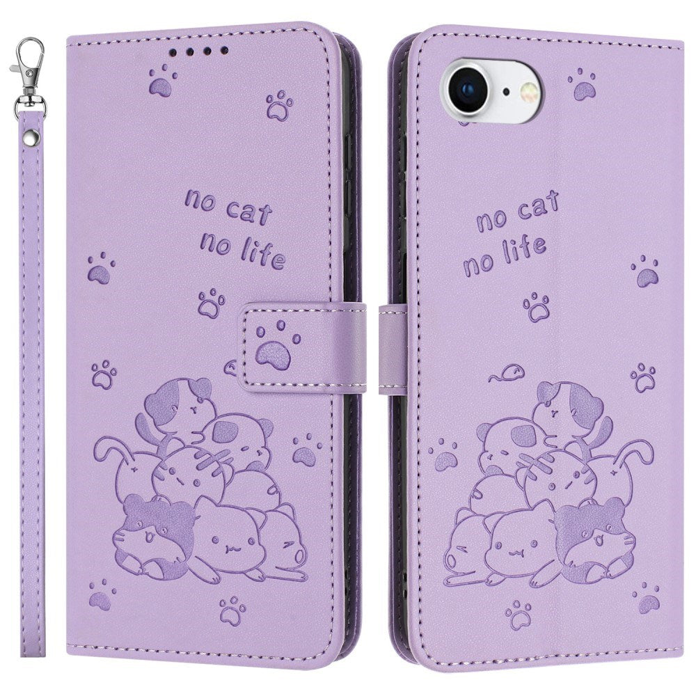 EIDERWOOD iPhone 17e / 16e Kunstlæder Flip Cover m. Kattemønster - Lilla