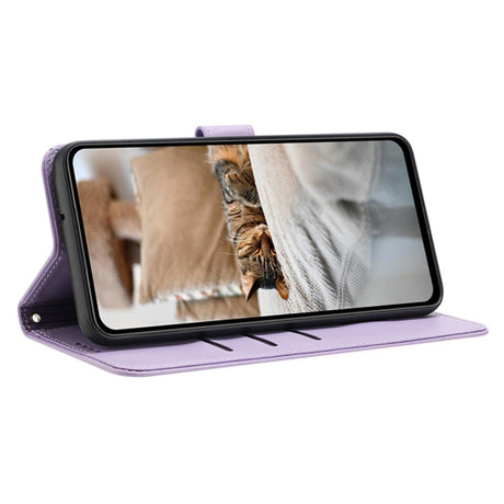 EIDERWOOD iPhone 17e / 16e Kunstlæder Flip Cover m. Kattemønster - Lilla