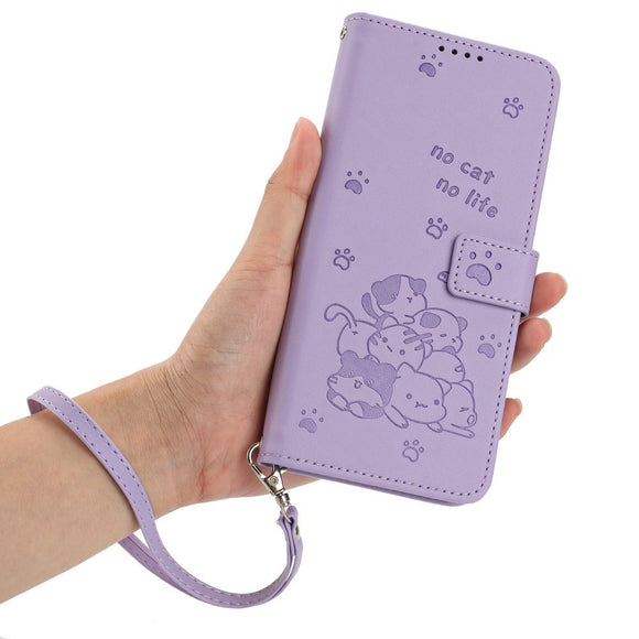 EIDERWOOD iPhone 17e / 16e Kunstlæder Flip Cover m. Kattemønster - Lilla