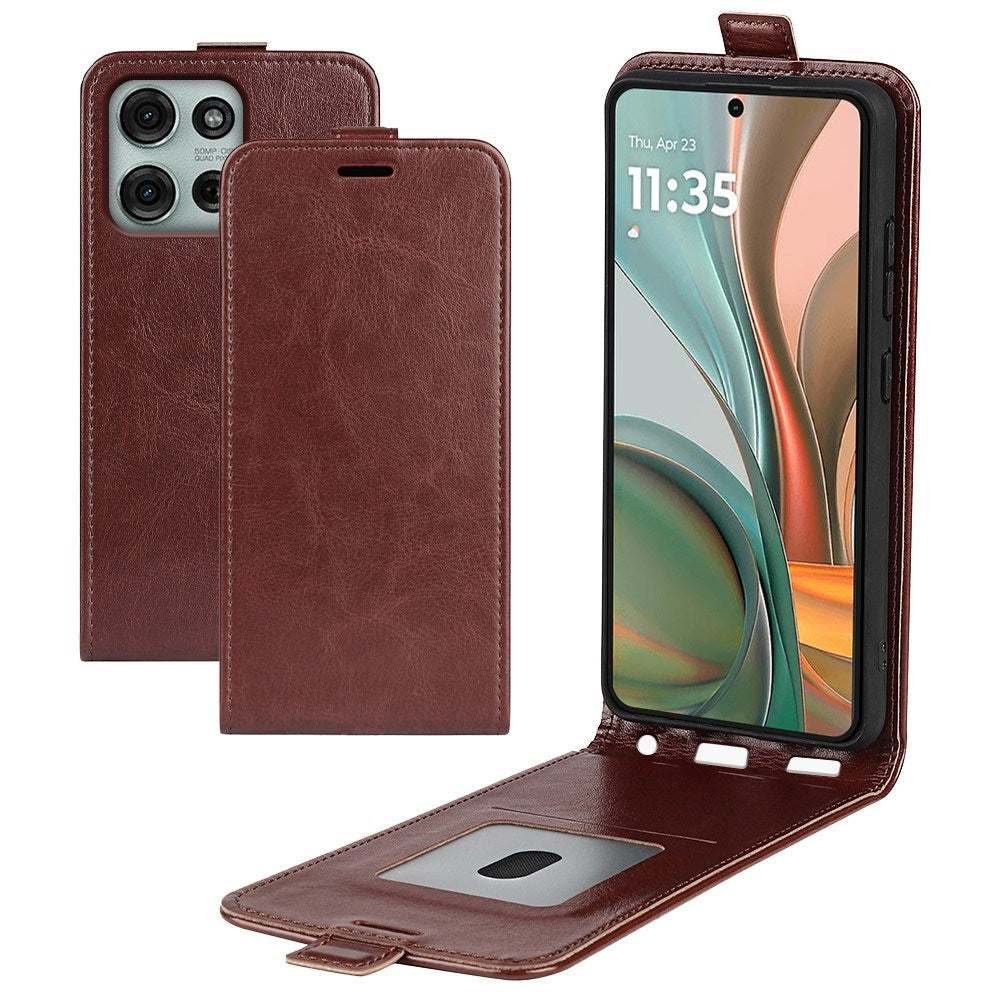 EIDERWOOD Motorola Moto G75 5G Case med Kortlommer – Vertikal Flip Kunstlæder Etui - Brun