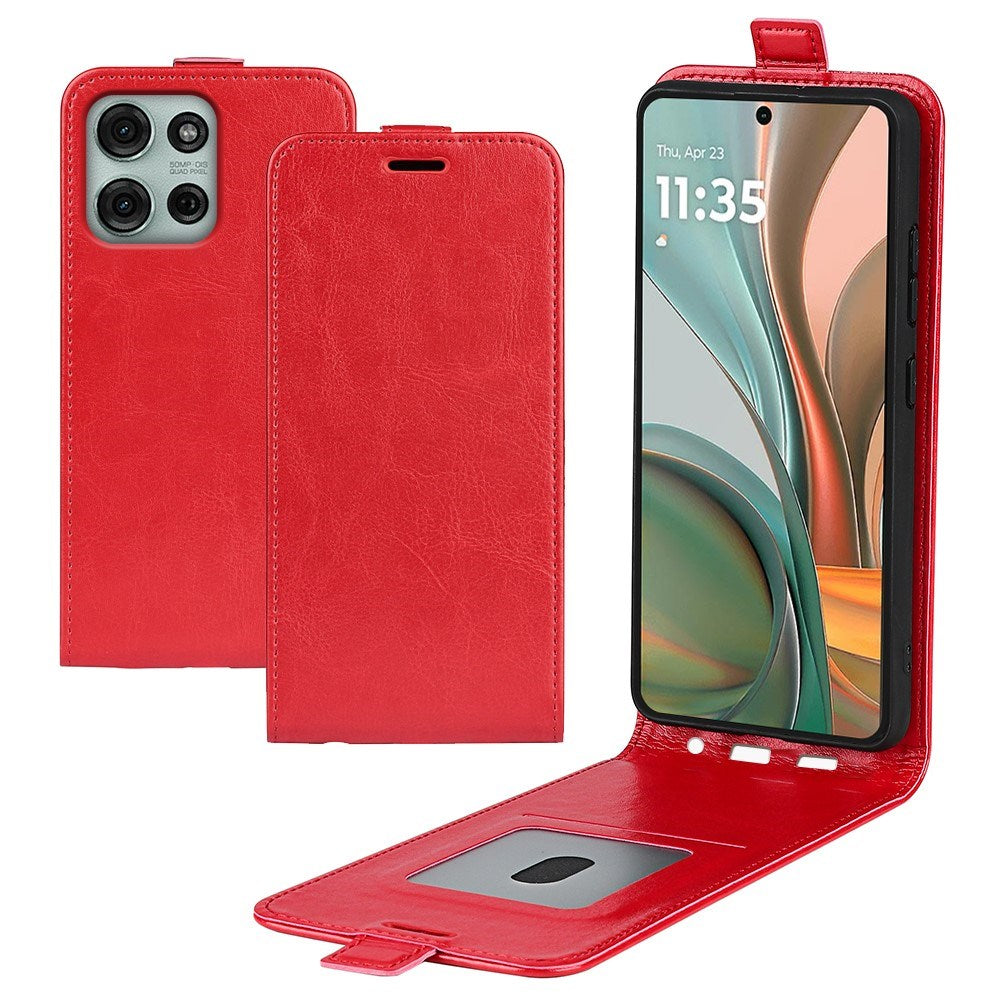 EIDERWOOD Motorola Moto G75 5G Case med Kortlommer – Vertikal Flip Kunstlæder Etui - Rød