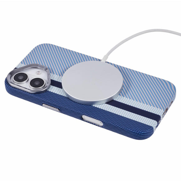 EIDERWOOD Mønstret Carbon Cover - iPhone 16 - MagSafe Kompatibel - Blue Stripes