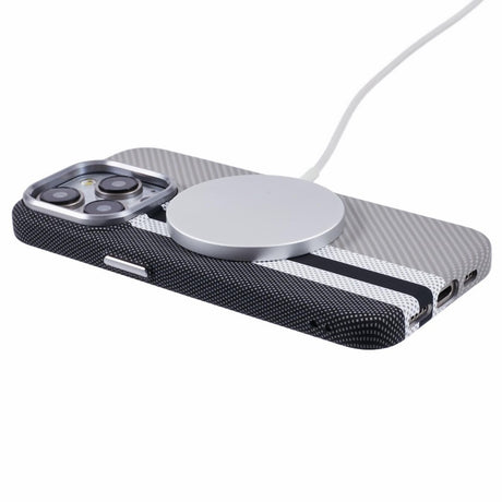EIDERWOOD iPhone 15 Pro Mønstret Carbon Cover - MagSafe Kompatibel - Grey Stripes