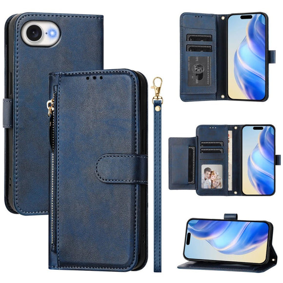 EIDERWOOD iPhone 17e / 16e Kunstlæder Flip Cover m. Pung & Strop - Blå