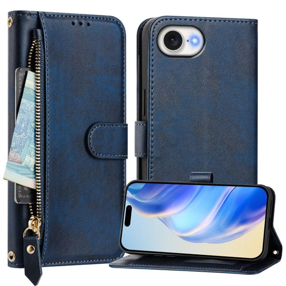 EIDERWOOD iPhone 17e / 16e Kunstlæder Flip Cover m. Pung & Strop - Blå