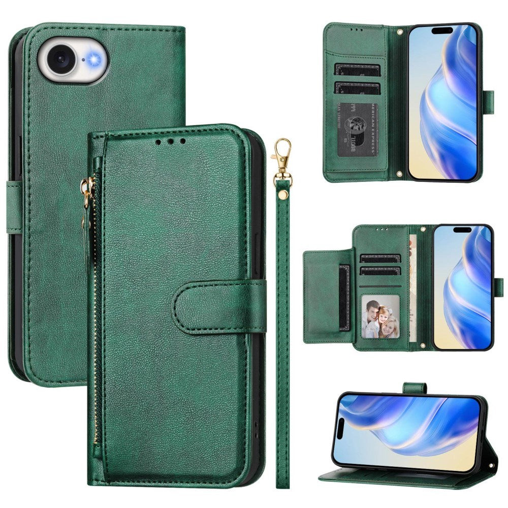 EIDERWOOD iPhone 17e / 16e Kunstlæder Flip Cover m. Pung & Strop - Grøn