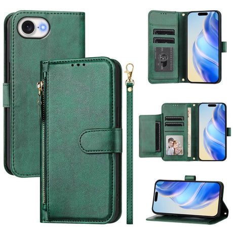 EIDERWOOD iPhone 17e / 16e Kunstlæder Flip Cover m. Pung & Strop - Grøn