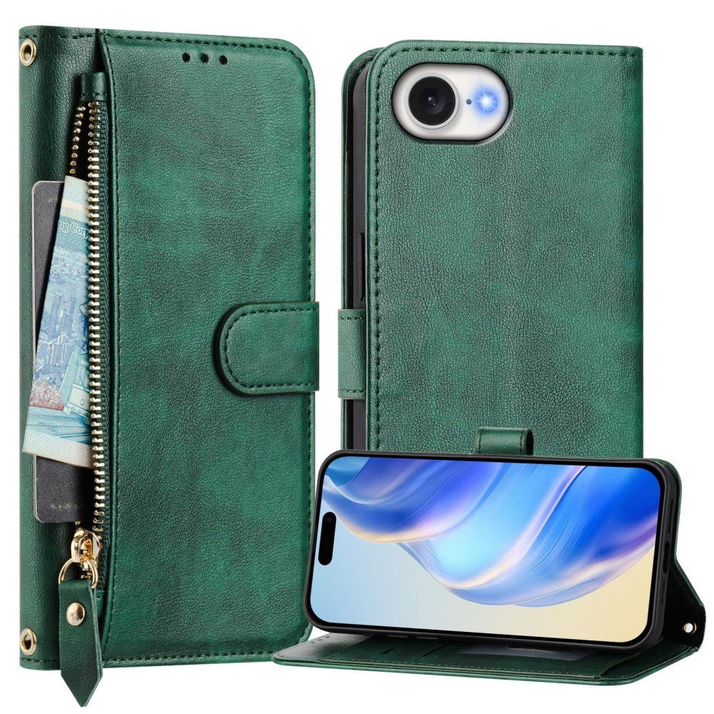EIDERWOOD iPhone 17e / 16e Kunstlæder Flip Cover m. Pung & Strop - Grøn