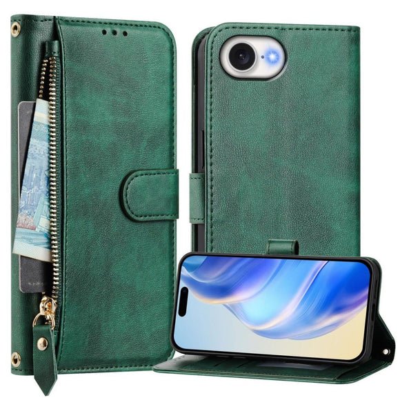 EIDERWOOD iPhone 17e / 16e Kunstlæder Flip Cover m. Pung & Strop - Grøn