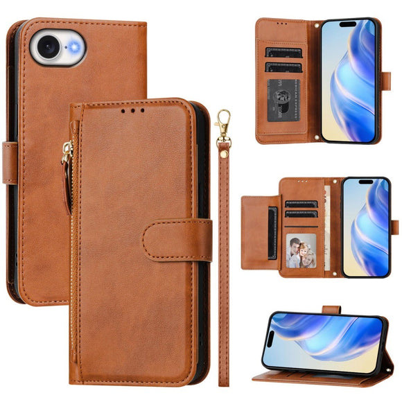 EIDERWOOD iPhone 17e / 16e Kunstlæder Flip Cover m. Pung & Strop - Brun