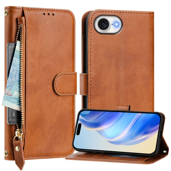 EIDERWOOD iPhone 17e / 16e Kunstlæder Flip Cover m. Pung & Strop - Brun