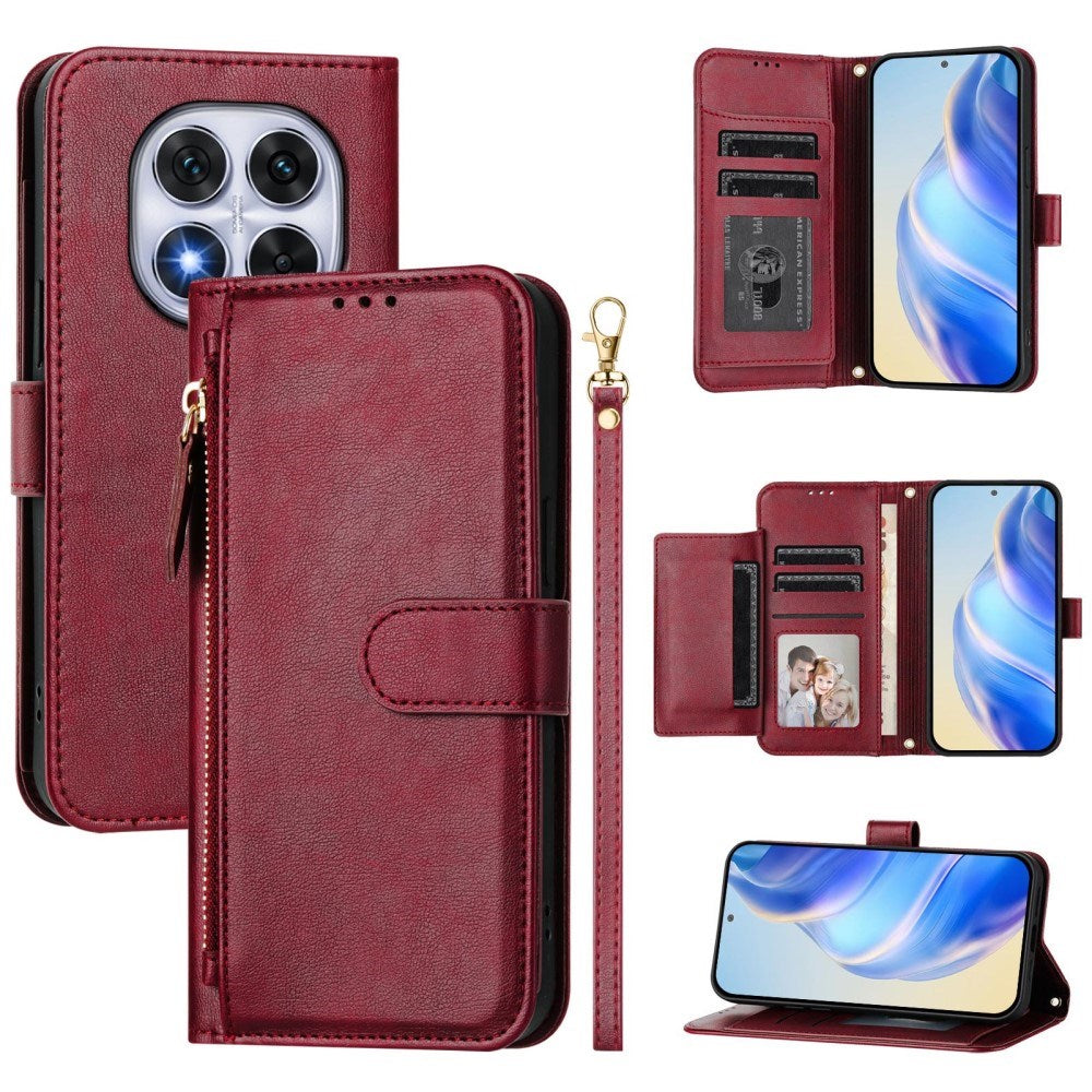 EIDERWOOD Xiaomi Redmi Note 14 Pro+ / 14 Pro (5G) Flip Cover m. Kortholder til 6 Kort & Lynlåslomme - Rød