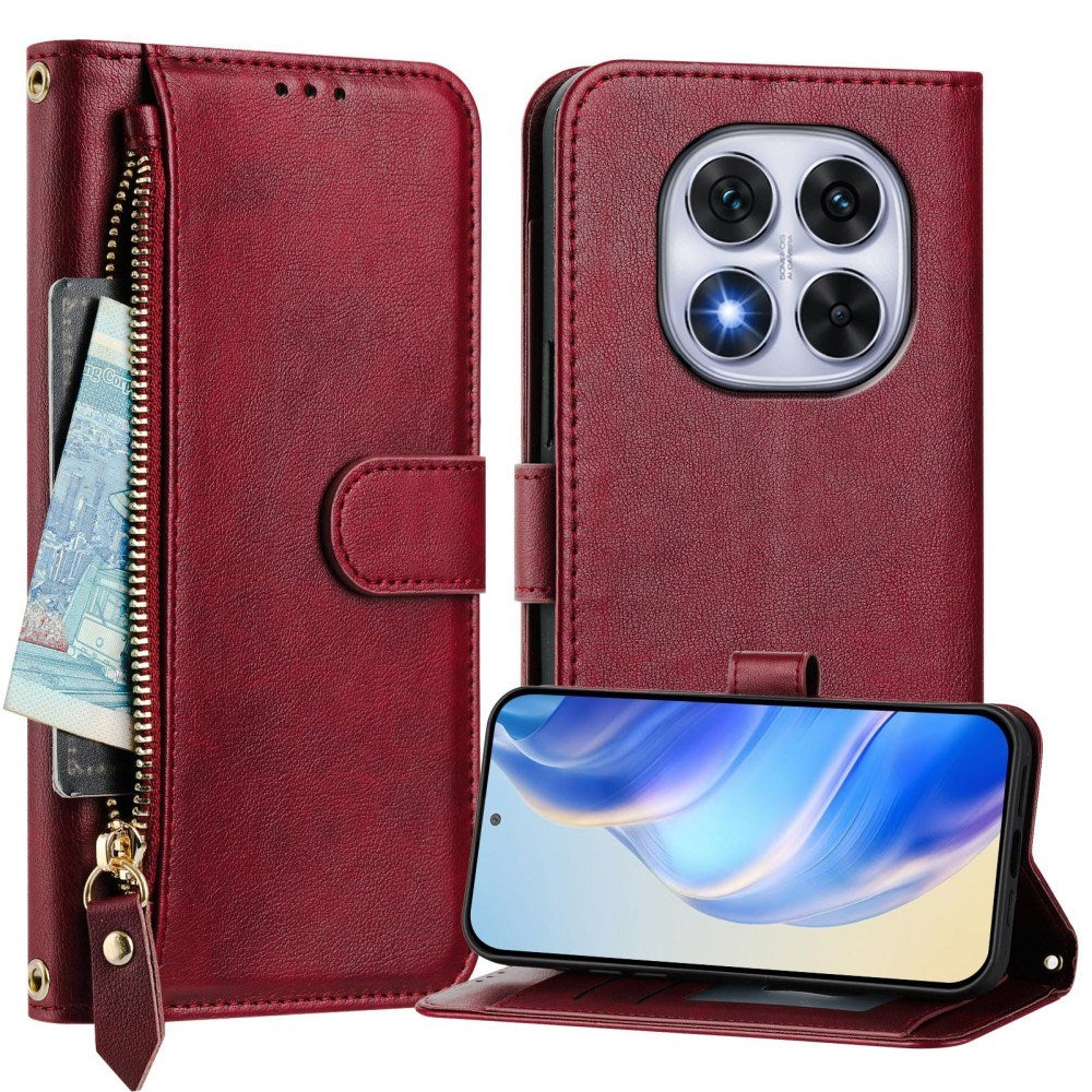 EIDERWOOD Xiaomi Redmi Note 14 Pro+ / 14 Pro (5G) Flip Cover m. Kortholder til 6 Kort & Lynlåslomme - Rød