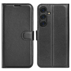 EIDERWOOD Samsung Galaxy S25+ (Plus) Læder Wallet Case med Litchi Tekstur og Stødabsorbering - Sort