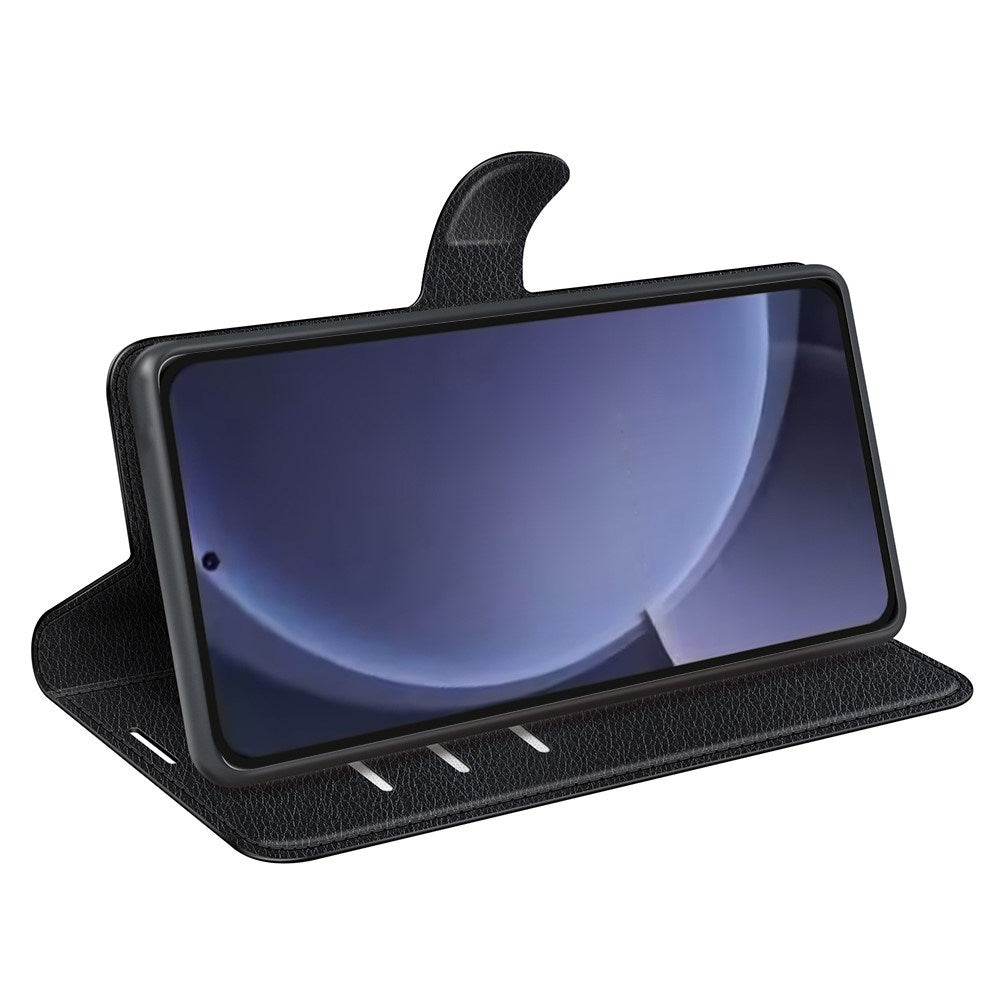 EIDERWOOD Samsung Galaxy S25+ (Plus) Læder Wallet Case med Litchi Tekstur og Stødabsorbering - Sort