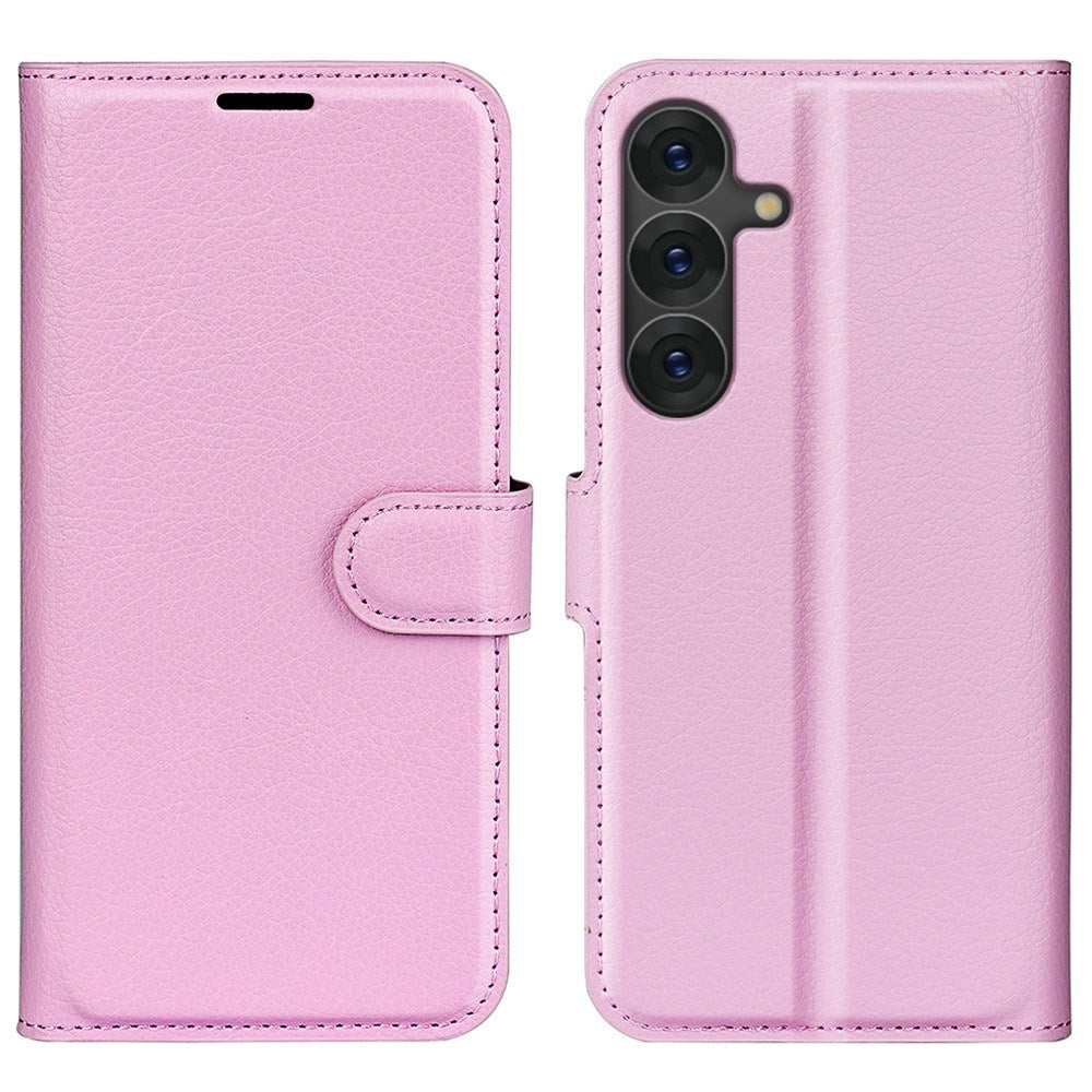 EIDERWOOD Samsung Galaxy S25+ (Plus) Læder Wallet Case med Litchi Tekstur og Stødabsorbering - Lyserød
