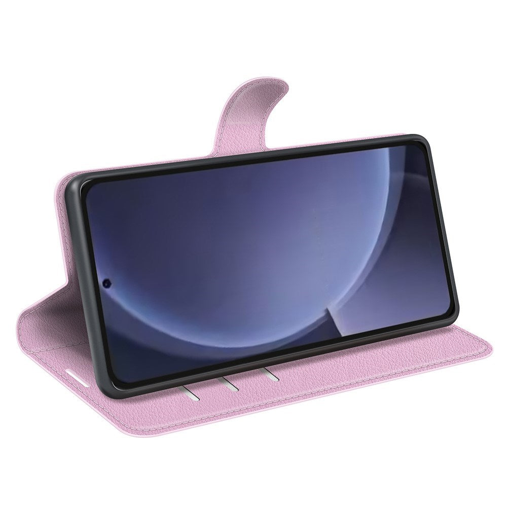 EIDERWOOD Samsung Galaxy S25+ (Plus) Læder Wallet Case med Litchi Tekstur og Stødabsorbering - Lyserød