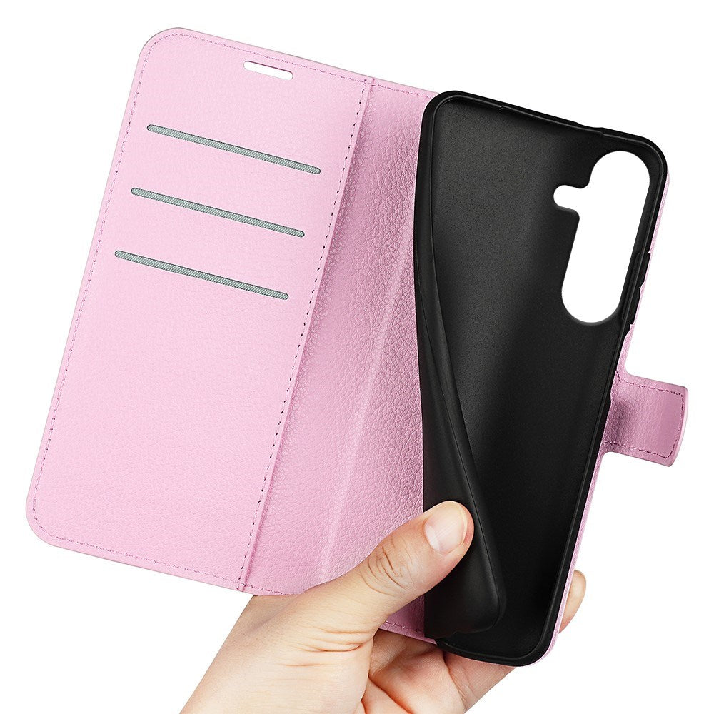 EIDERWOOD Samsung Galaxy S25+ (Plus) Læder Wallet Case med Litchi Tekstur og Stødabsorbering - Lyserød