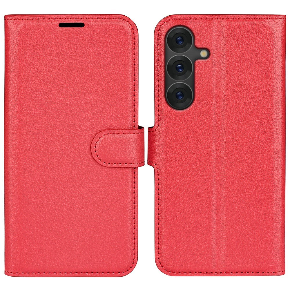EIDERWOOD Samsung Galaxy S25+ (Plus) Læder Wallet Case med Litchi Tekstur og Stødabsorbering - Rød