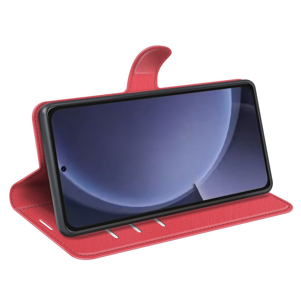 EIDERWOOD Samsung Galaxy S25+ (Plus) Læder Wallet Case med Litchi Tekstur og Stødabsorbering - Rød