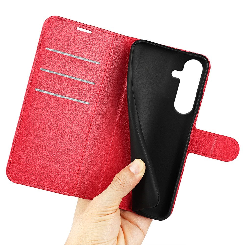 EIDERWOOD Samsung Galaxy S25+ (Plus) Læder Wallet Case med Litchi Tekstur og Stødabsorbering - Rød