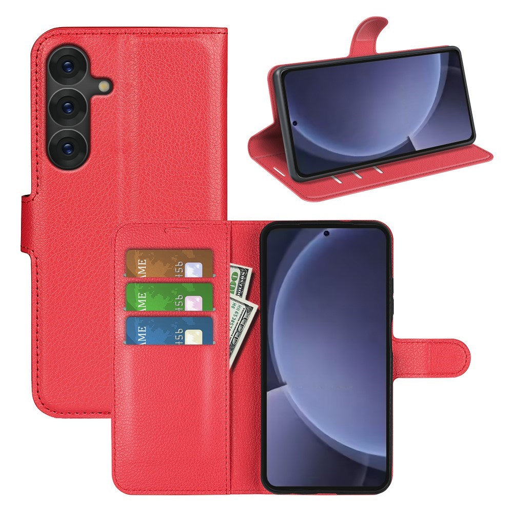 EIDERWOOD Samsung Galaxy S25+ (Plus) Læder Wallet Case med Litchi Tekstur og Stødabsorbering - Rød