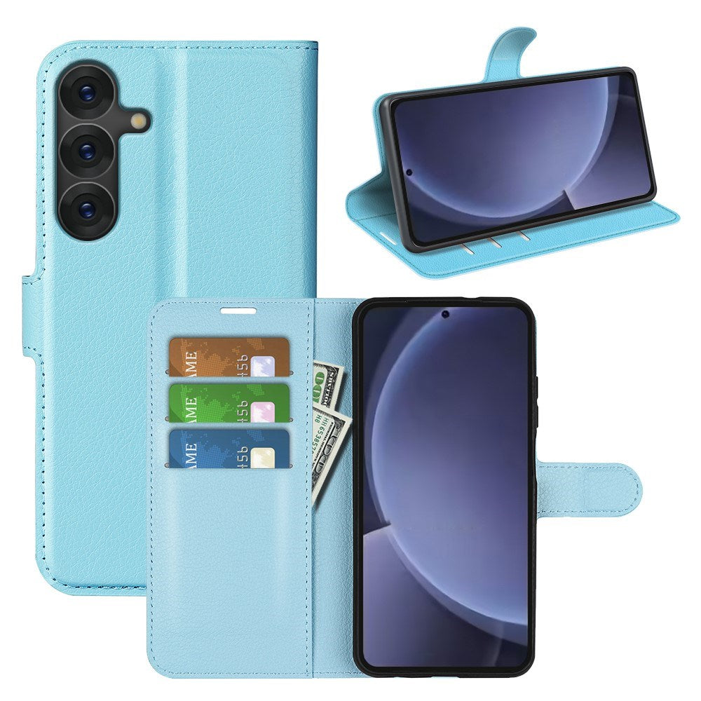 EIDERWOOD Samsung Galaxy S25+ (Plus) Læder Wallet Case med Litchi Tekstur og Stødabsorbering - Turkis