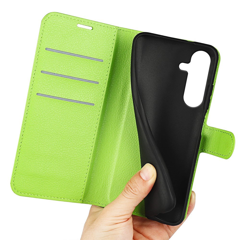 EIDERWOOD Samsung Galaxy S25+ (Plus) Læder Wallet Case med Litchi Tekstur og Stødabsorbering - Grøn