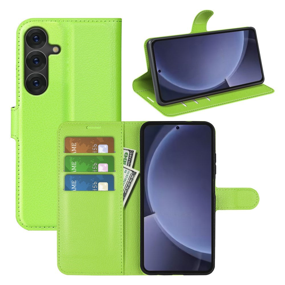 EIDERWOOD Samsung Galaxy S25+ (Plus) Læder Wallet Case med Litchi Tekstur og Stødabsorbering - Grøn