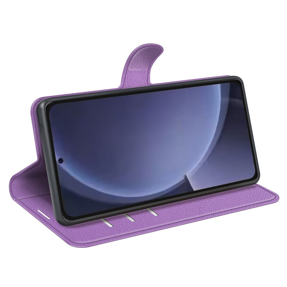 EIDERWOOD Samsung Galaxy S25+ (Plus) Læder Wallet Case med Litchi Tekstur og Stødabsorbering - Lilla