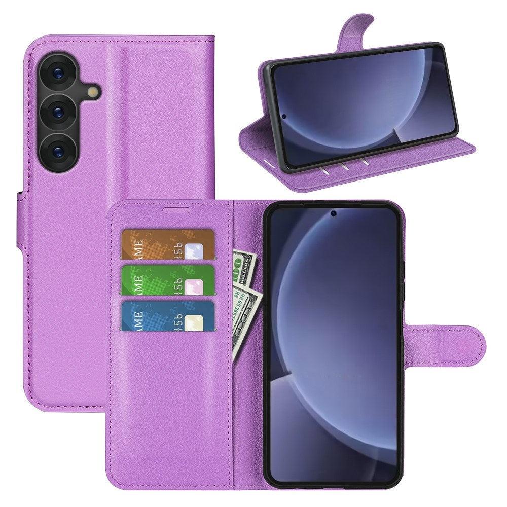 EIDERWOOD Samsung Galaxy S25+ (Plus) Læder Wallet Case med Litchi Tekstur og Stødabsorbering - Lilla