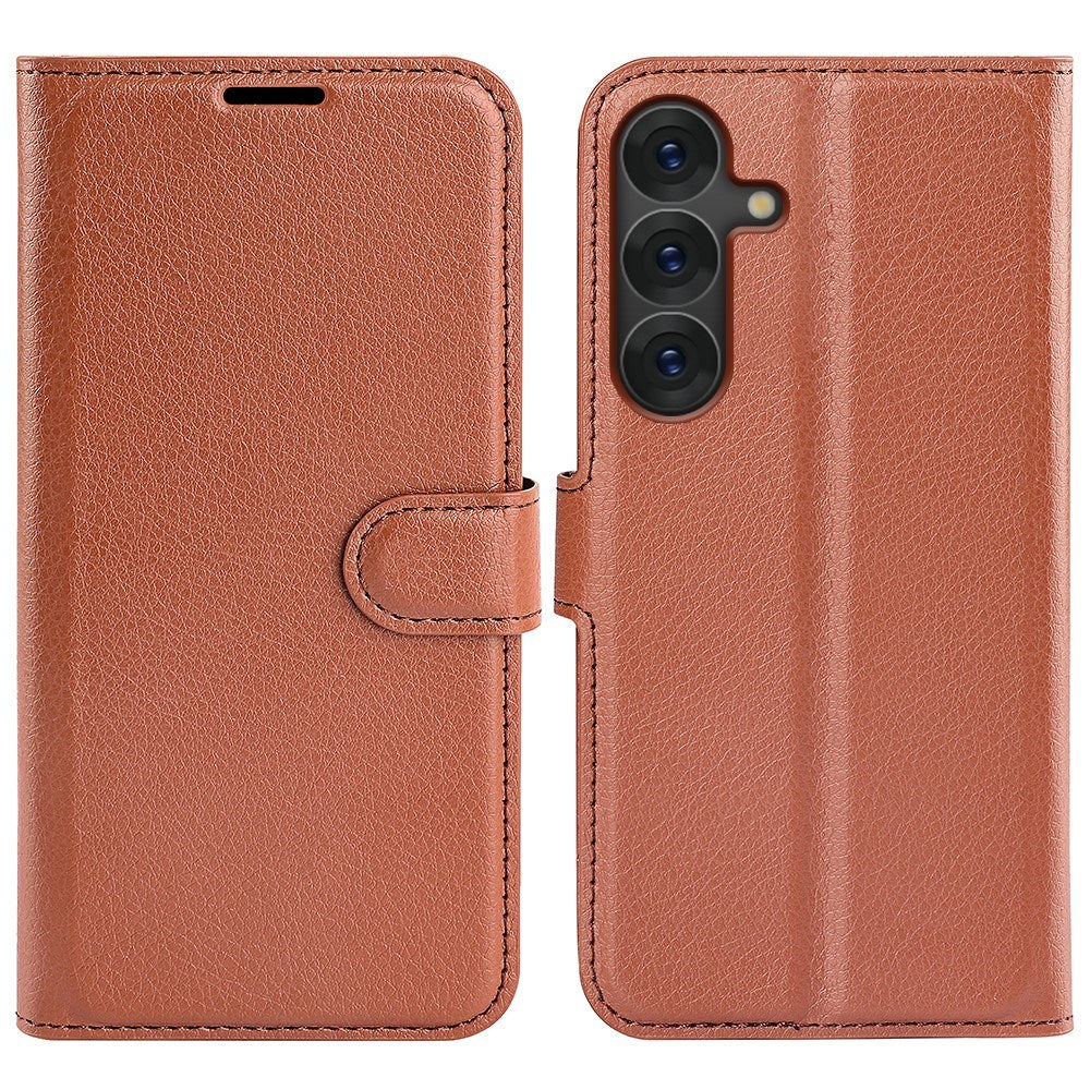 EIDERWOOD Samsung Galaxy S25+ (Plus) Læder Wallet Case med Litchi Tekstur og Stødabsorbering - Brun