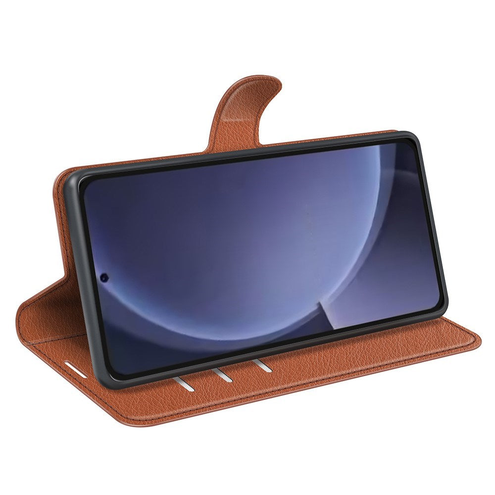 EIDERWOOD Samsung Galaxy S25+ (Plus) Læder Wallet Case med Litchi Tekstur og Stødabsorbering - Brun