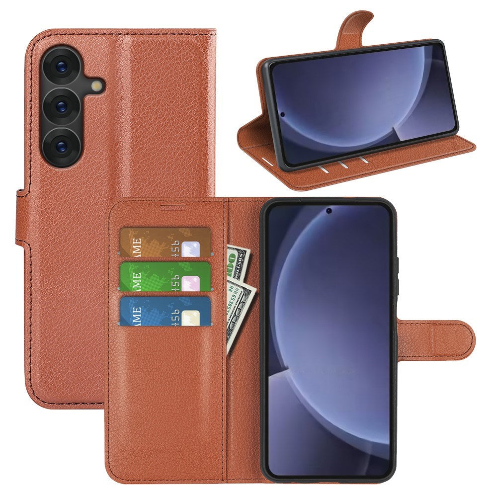 EIDERWOOD Samsung Galaxy S25+ (Plus) Læder Wallet Case med Litchi Tekstur og Stødabsorbering - Brun