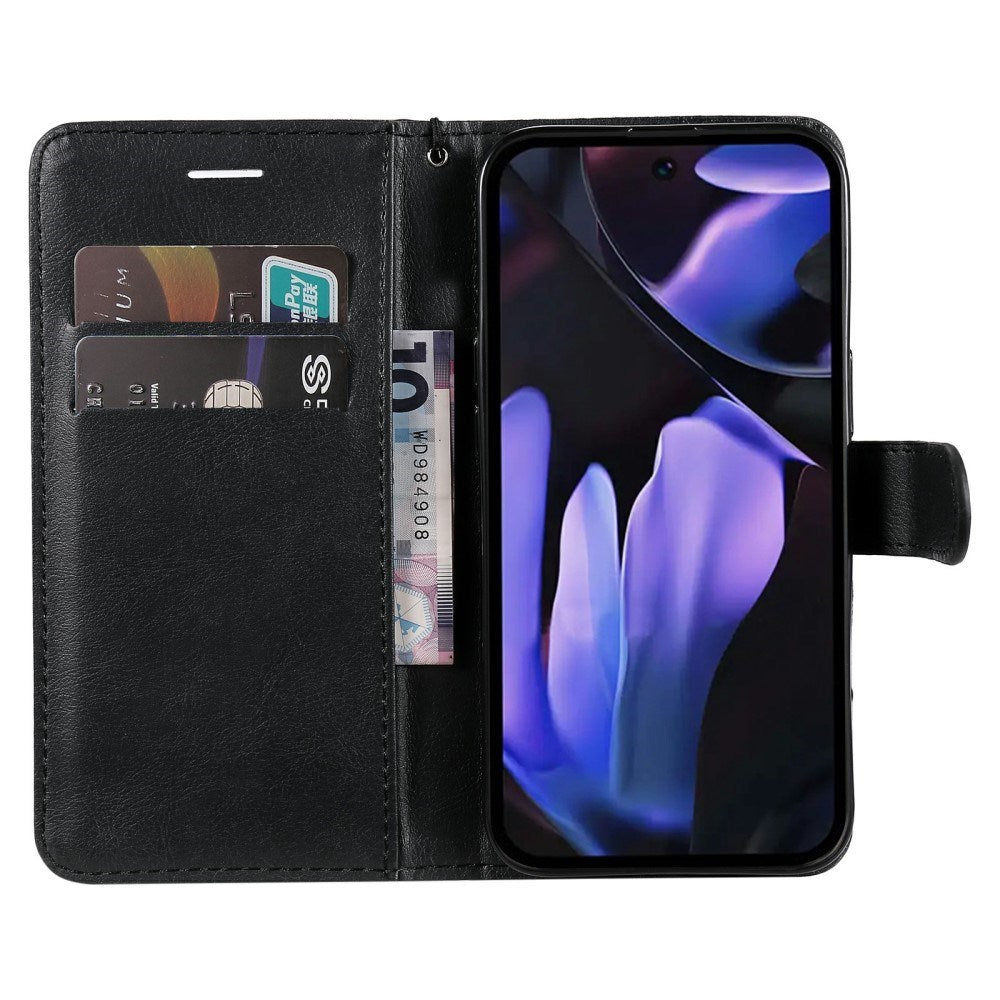 EIDERWOOD Google Pixel 9a Kunstlæder Flip Cover m. Kortholder & Strop - Sort